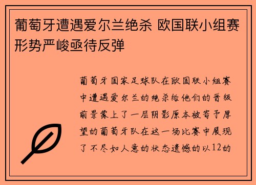 葡萄牙遭遇爱尔兰绝杀 欧国联小组赛形势严峻亟待反弹
